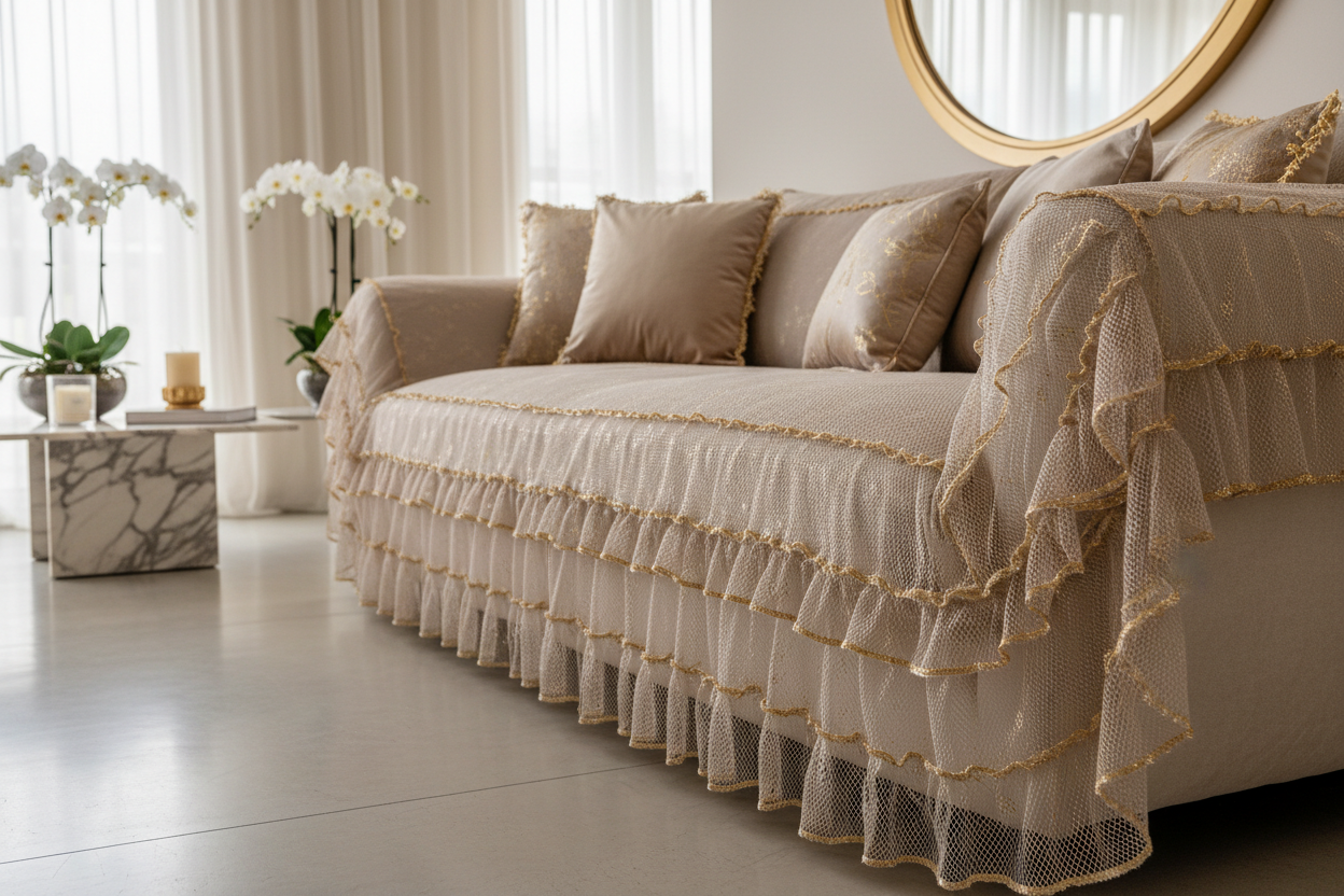 Frill Style Micro Mesh Sofa Covers - Premium Collection