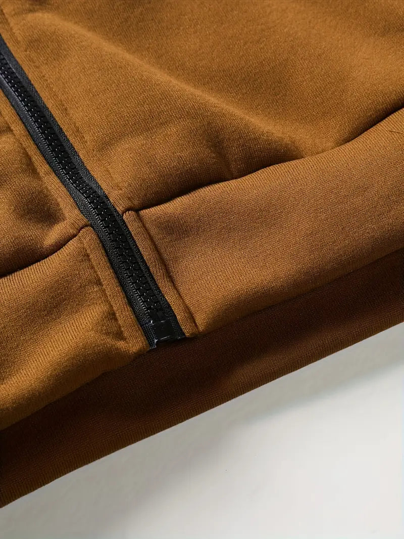 Men's Athletic 2Pcs Tracksuit Set(Light Brown) (Casual) Full-Zip Sweat suits Long Sleeve Hoodie and Jogging Pants