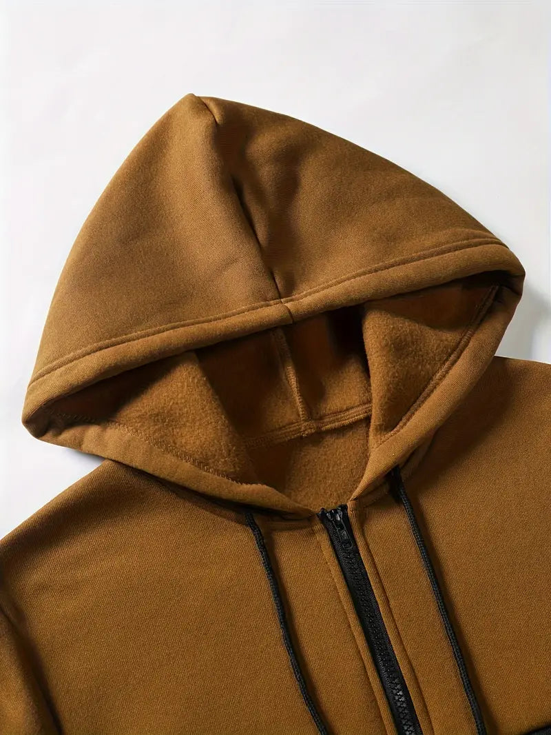 Men's Athletic 2Pcs Tracksuit Set(Light Brown) (Casual) Full-Zip Sweat suits Long Sleeve Hoodie and Jogging Pants