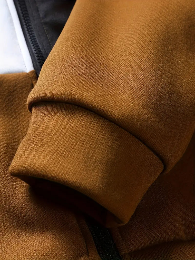 Men's Athletic 2Pcs Tracksuit Set(Light Brown) (Casual) Full-Zip Sweat suits Long Sleeve Hoodie and Jogging Pants