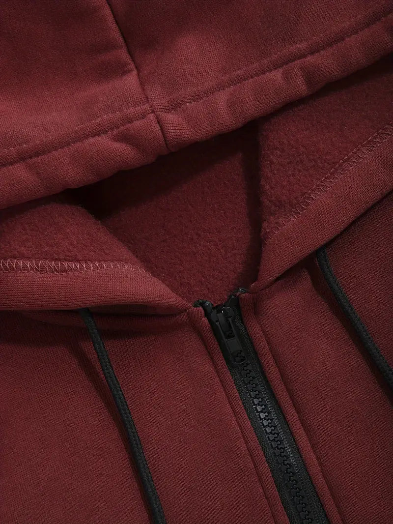 Men's Athletic 2Pcs Tracksuit Set(Maroon) (Casual) Full-Zip Sweat suits Long Sleeve Hoodie and Jogging Pants