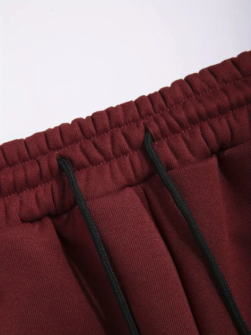 Men's Athletic 2Pcs Tracksuit Set(Maroon) (Casual) Full-Zip Sweat suits Long Sleeve Hoodie and Jogging Pants