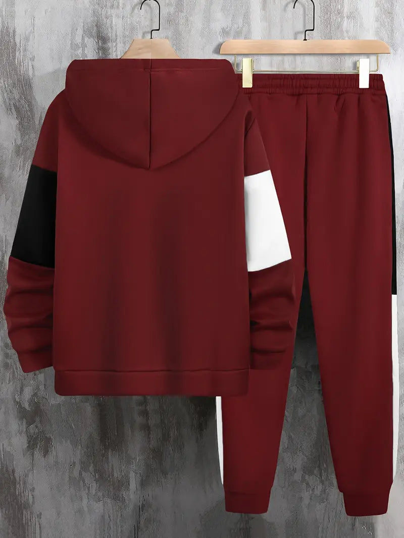 Men's Athletic 2Pcs Tracksuit Set(Maroon) (Casual) Full-Zip Sweat suits Long Sleeve Hoodie and Jogging Pants