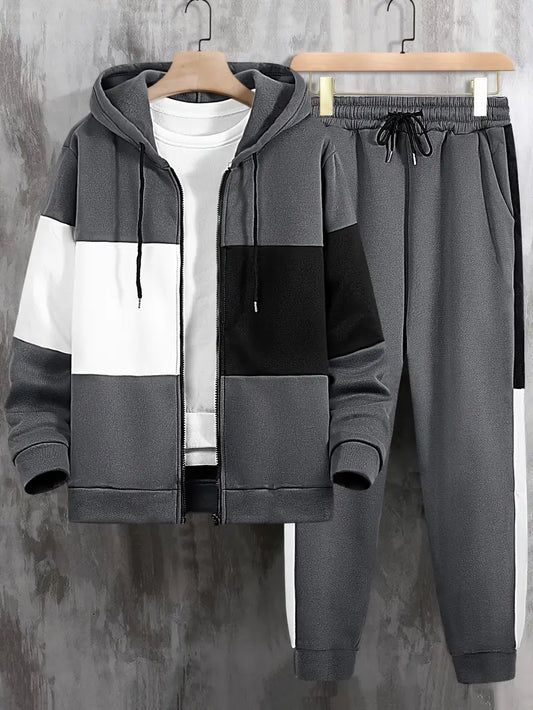 Men's Athletic 2Pcs Tracksuit Set(gray) (Casual) Full-Zip Sweat suits Long Sleeve Hoodie and Jogging Pants