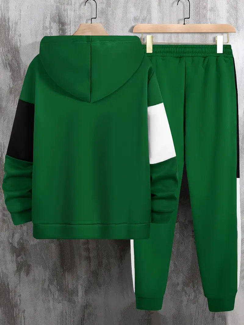 Men's Athletic 2Pcs Tracksuit Set(Green) (Casual) Full-Zip Sweat suits Long Sleeve Hoodie and Jogging Pants (