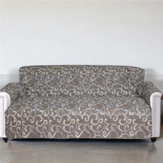 Cotton Quilted Printed Sofa Cover (Grey)