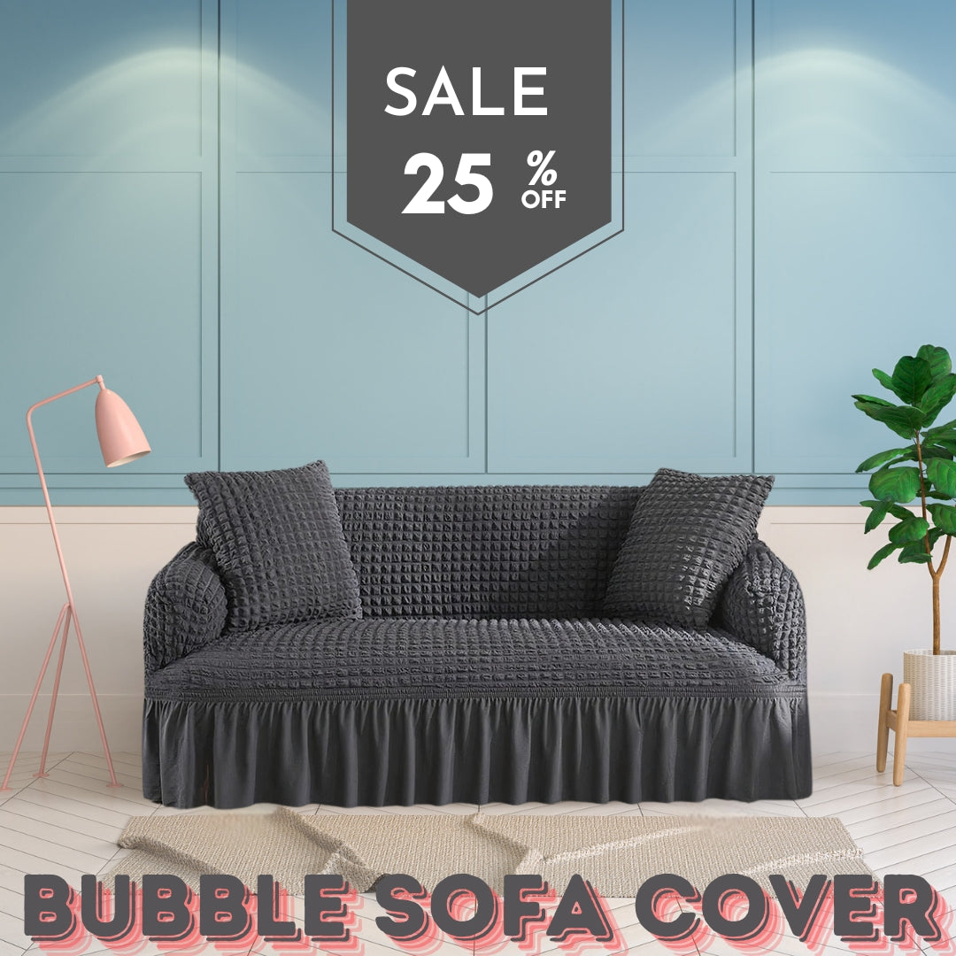 Frill Style Bubble Stuff Sofa Cover (Dark Grey Color)