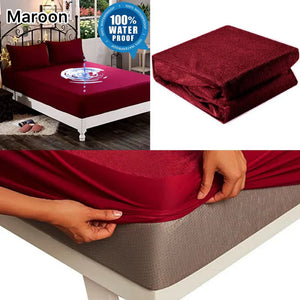 Premium terry cotton waterproof mattress protector on king size bed