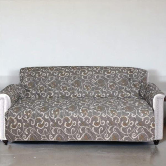 Cotton Quilted Printed Sofa Cover ( Grey Print)