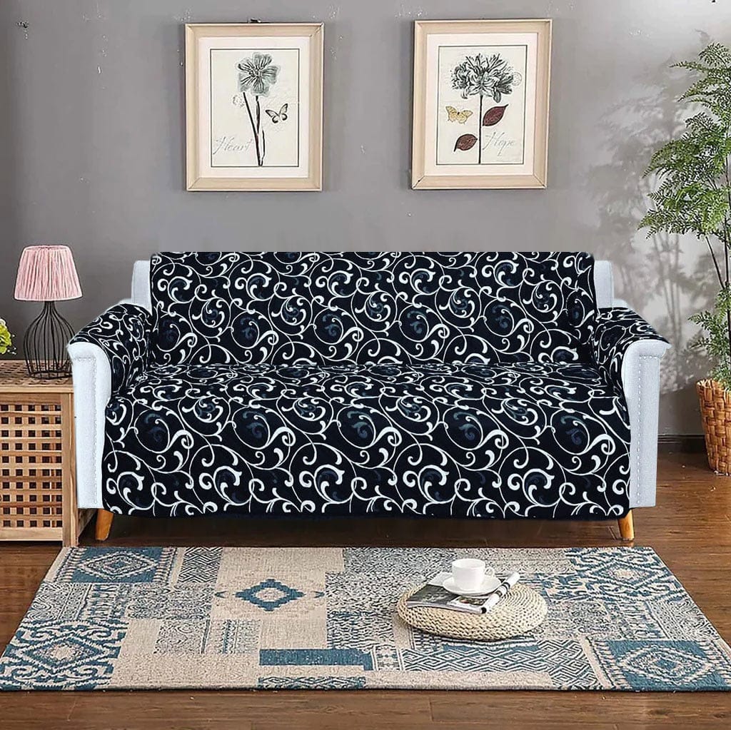 Cotton Quilted Printed Sofa Cover ( Black Print)