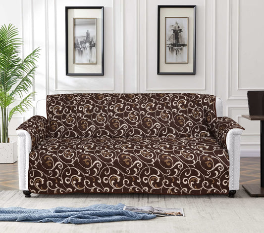 Cotton Quilted Printed Sofa Cover ( Brown Print)