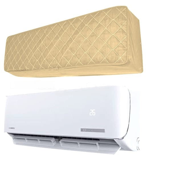 White air conditioner with beige cover on a white background