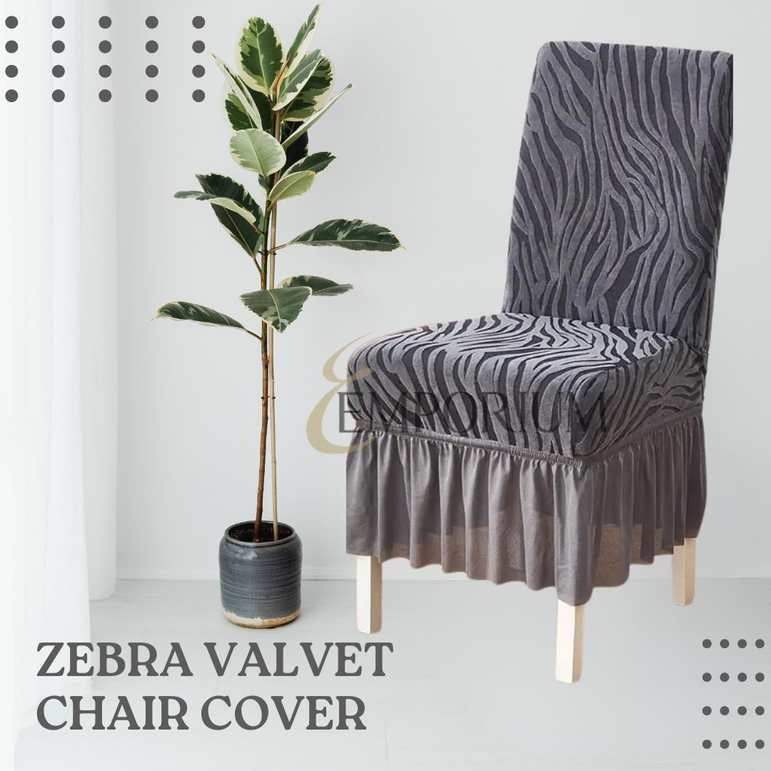 Zebra Valvet Frill Chair Cover ( Grey Color)