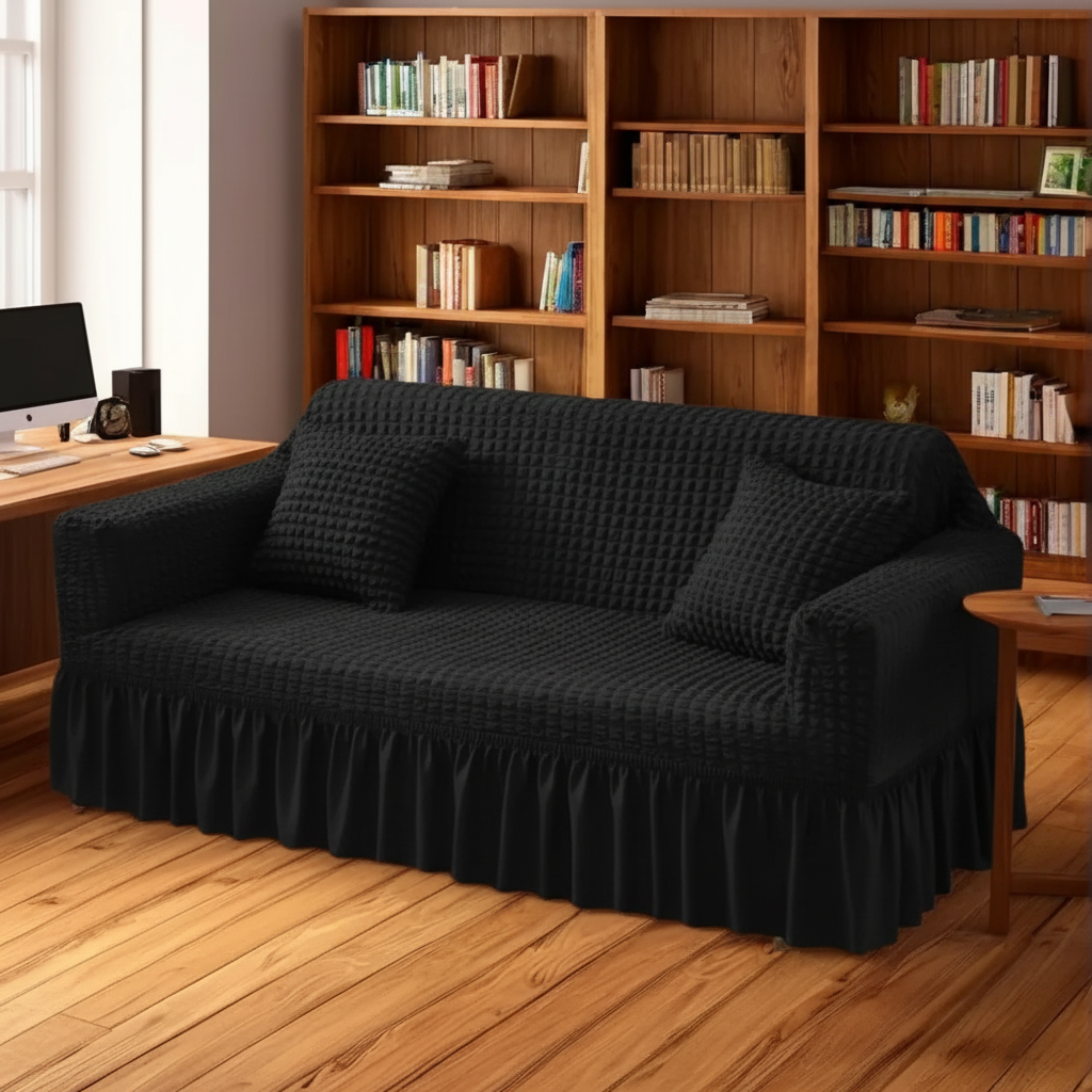 Premium Turkish Bubble Fitted Sofa Covers with Elegant Frill - All Colors & Sizes