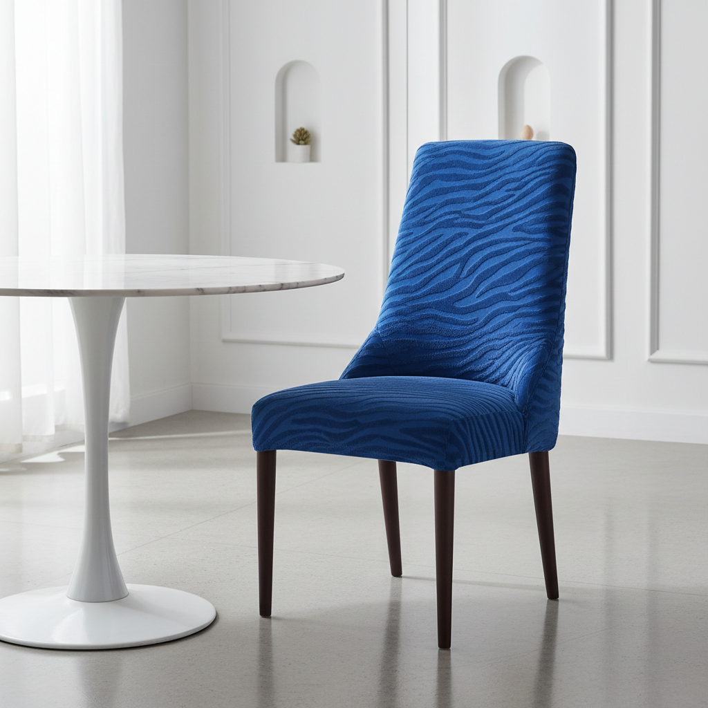 Blue Zebra Velvet Chair Cover